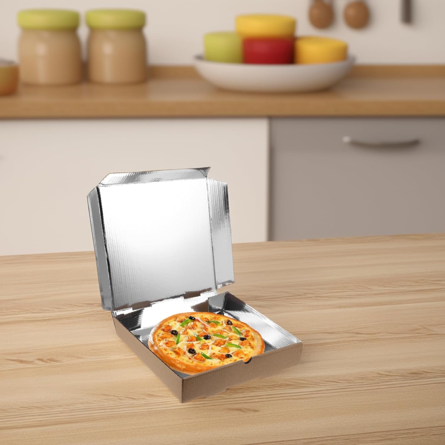 Hemobllo 10pcs 9-inch Aluminum Foil Insulation Pizza Boxes 24x24x4.5cm Takeout Food Containers for Pizza Slices, Party, and Holiday Packaging