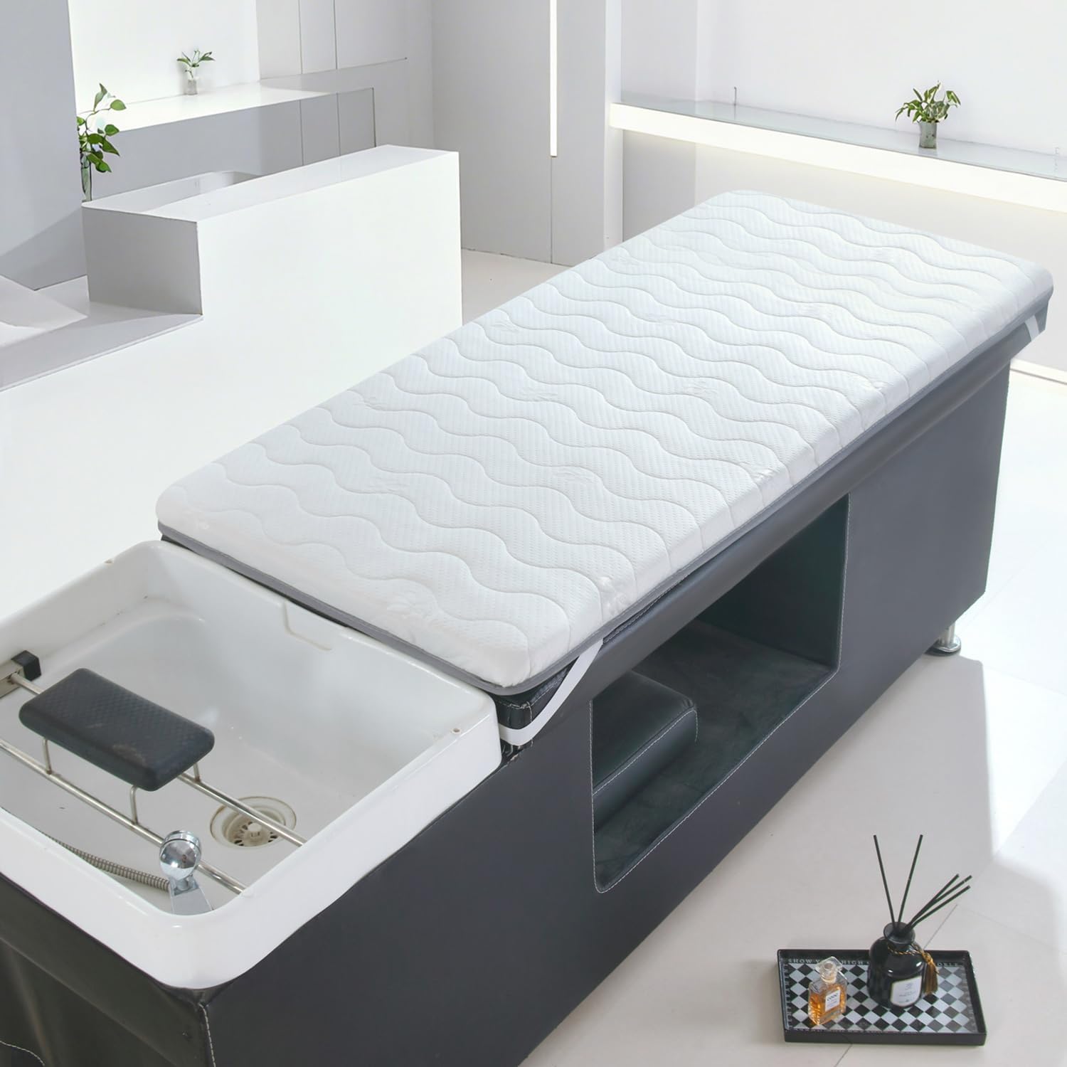 A/White,65 * 150cm,LDLCYCN Memory Foam Massage Bed Pad Lash Bed Mattress Topper Thicken 4Cm Hair Washing Bed Mattress Topper Dustproof Spa Bed Mattress Pad with Elastic Band Soft Comfortable