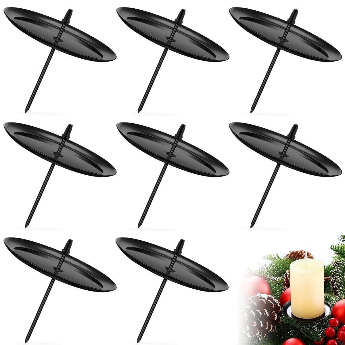 Bougeoirs Avent Lot De 8 Bougeoirs Métal Noir Pour Couronne De L'Avent - Bougeoirs Noël 8cm Décoration Noël Bougeoirs