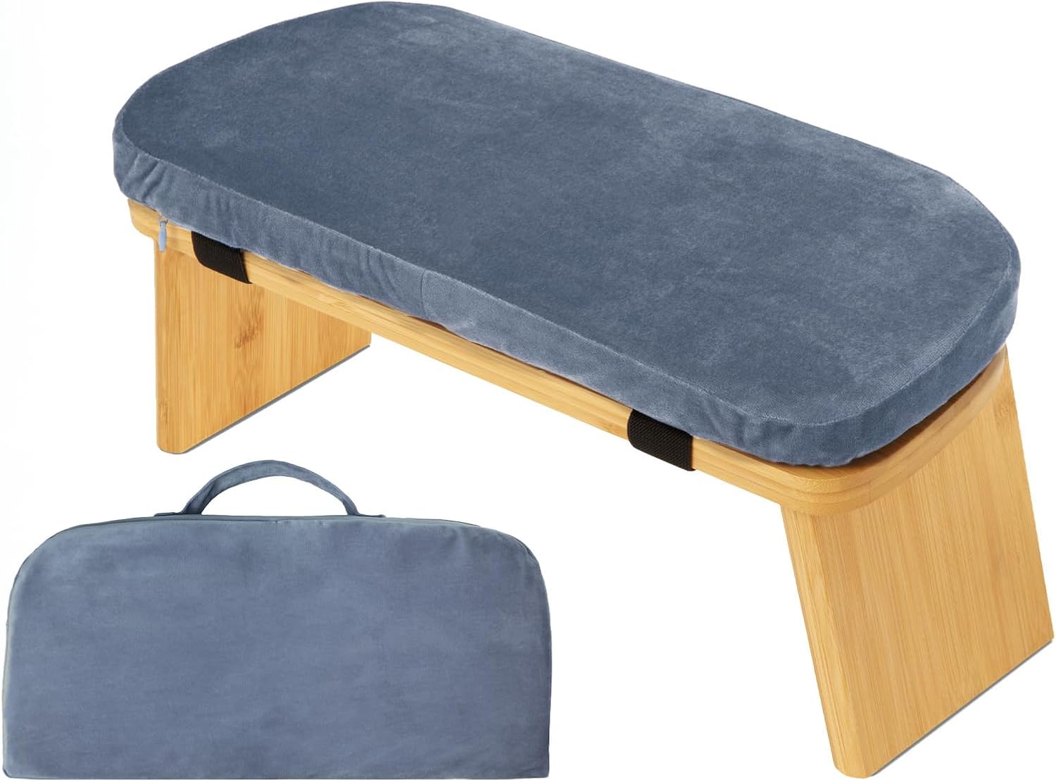 Wooden Yoga Stool - Foldable Meditation Bench with Velvet Cushion, Portable & Ergonomic Seating for Yoga, Meditation, Home, Office (Multiple Colors)