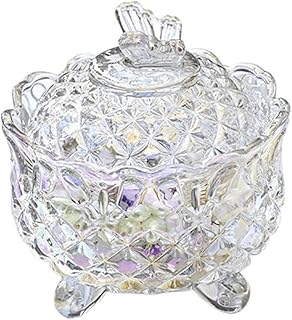 Crystal Sugar Bowl with Butterfly lid, Royal Vintage Candy Dish Footed, Decorative Glass Jar Jewelry Box for Office Bathroom Wedding/Party, Women/Girls/Mothers Day Gifts, 10oz, Dazzling Colors