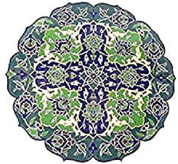 Handmade Turkish Ceramic Pottery Tile Trivet Hot-Plate Large 11" (Green + Yellow)