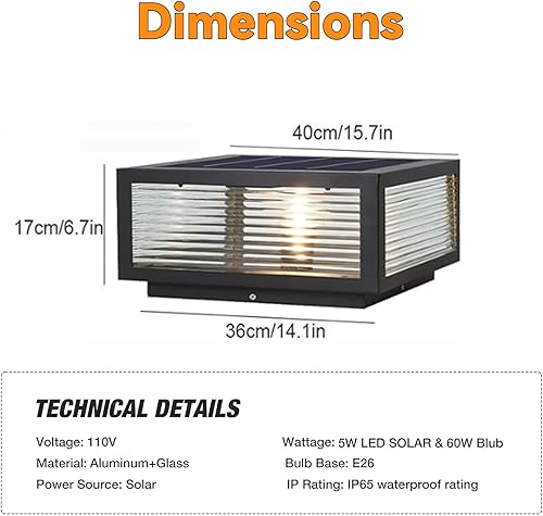 Miniatura 7 de DAHGEO Luz solar para poste al aire libre, luces de columna solares modernas de lujo, luz LED para valla de cubierta con IP65, luces de pilar