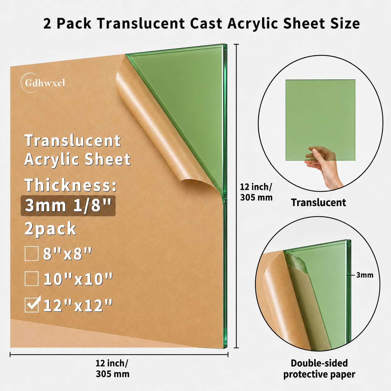 Translucent Acrylic Sheets - 2 Pack for Crafts & DIY -2 Translucent Acrylic Sheets - 2 Pack for Crafts & DIY -2