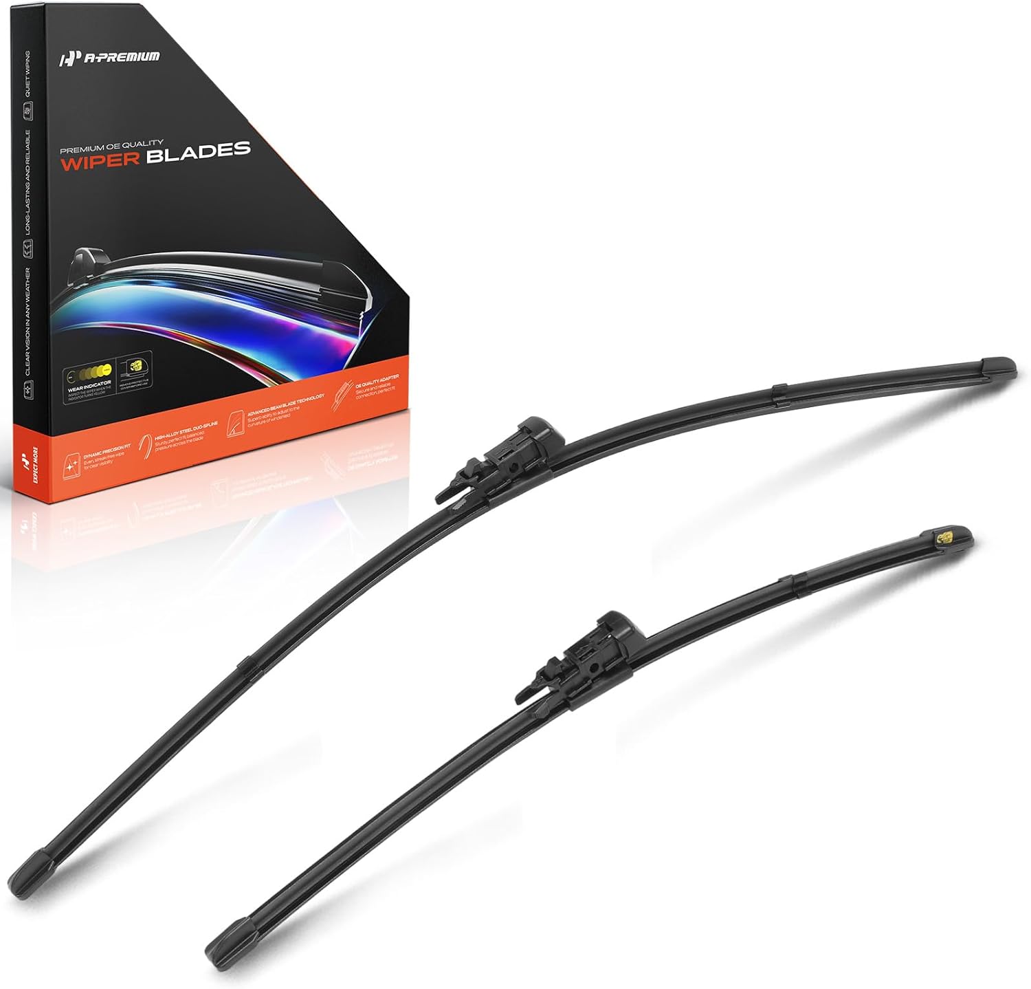 A-Premium 24" + 17" Windshield Wiper Blades Compatible with Chevrolet Equinox & GMC Terrain, 2010 2011 2012 2013 2014 2015 2016 2017 - TLP Connector, with Wear Indicator & Towel, (Pack of 2)