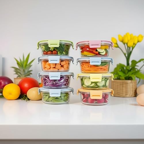 Vista 5 de Recipiente cuadrado de vidrio para almacenamiento de alimentos con tapas, juego de recipientes cuadrados de vidrio de 16 onzas para preparación