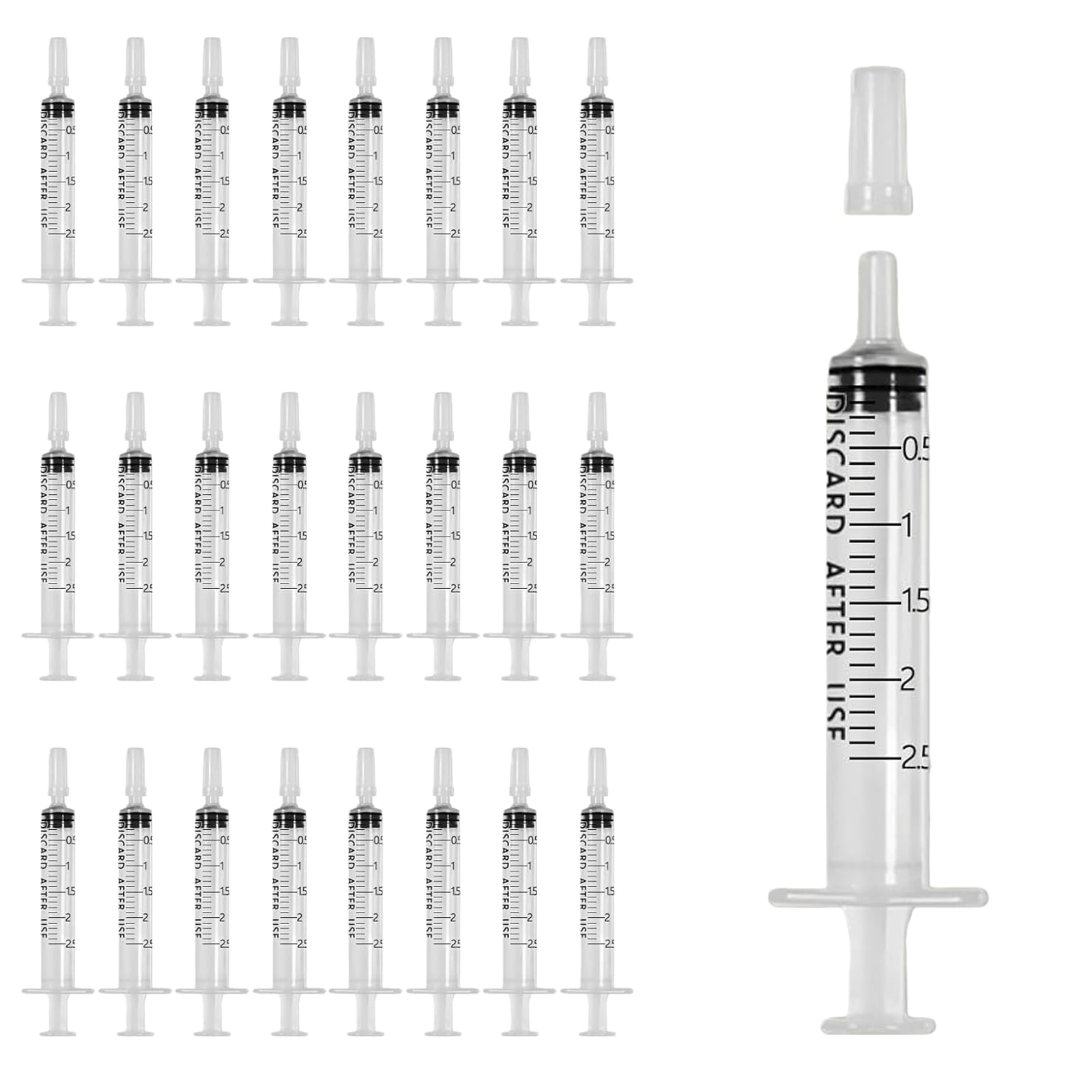 36 Pieces Plastic Measuring Syringe, 2.5ML Syringes Sterile Individually Wrapped, No Needle Syringe Set with Sealing Cap, for Scientific Lab Liquid Measuring Watering Feeding