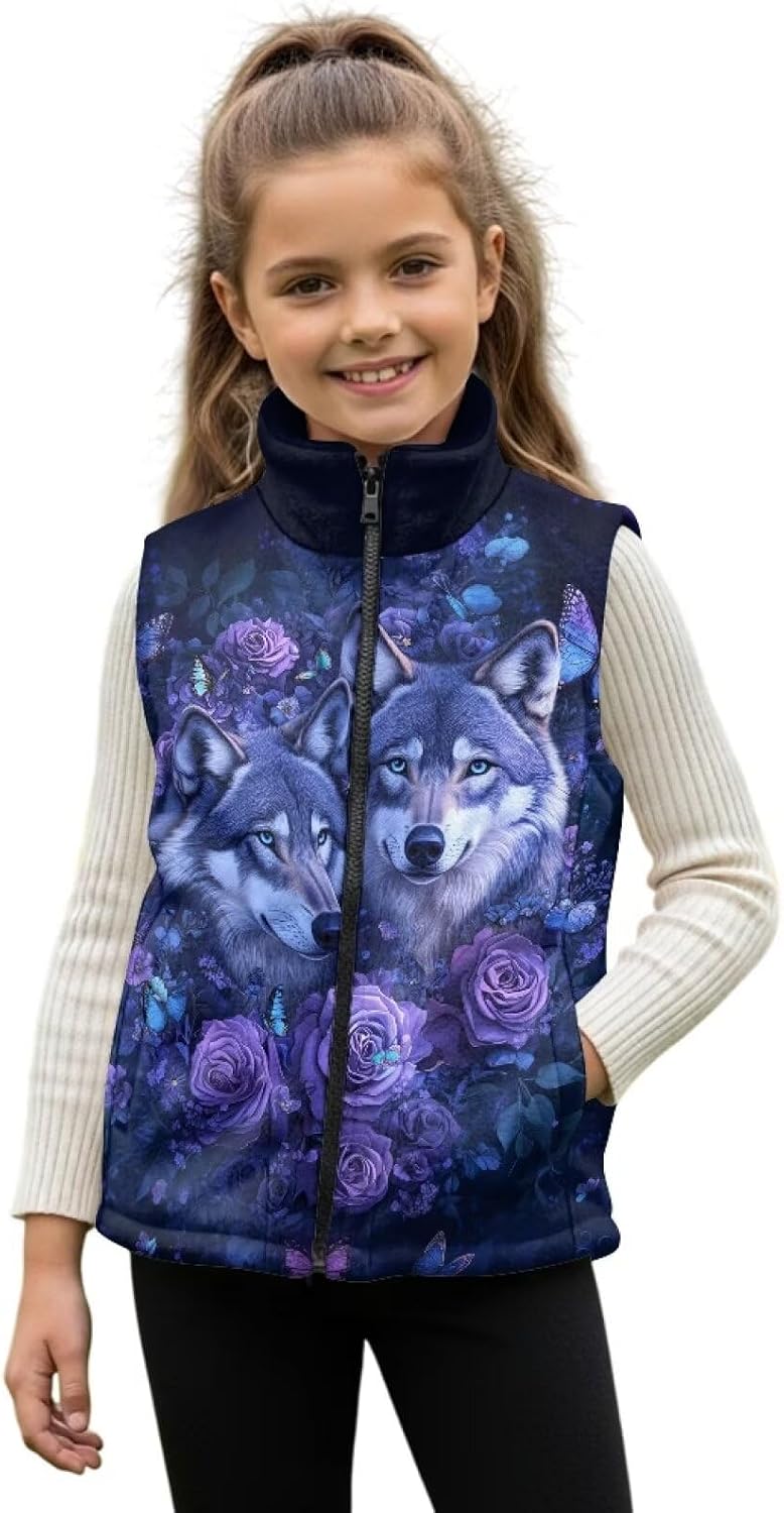 Girls Full-Zip Fleece Vest Size 2-12 Kids Sleeveless Outerwear Jackets Soft Warm Winter Coat with Pockets
