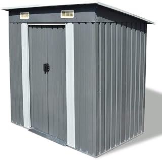 INLIFE Garden Shed with Double Sliding Doors Galvanized Steel Metal Storage Shed Outdoor Tood Storage Shed for Garden,Patio,Backyard Tools and Accessories Gray 74.8"x48.8"x71.3"(LxWxH)