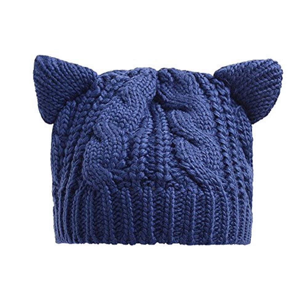 umbresen Cute Woollike Knitted CAT Kitty Ears Women Lady Girl Headgear Crochet Christmas Hats