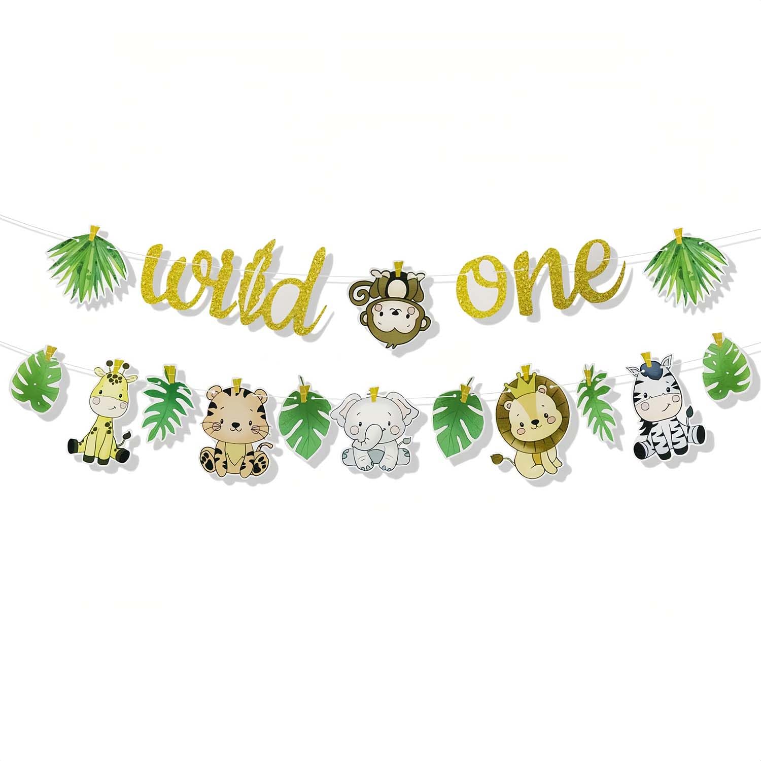 ALLY-MAGIC Wild One Banner, Wild One Jungle Animal Birthday Banner Baby's First Birthday Bunting Baby Shower Banner for Birthday Party Decorations Y7DWLYLQ (A)