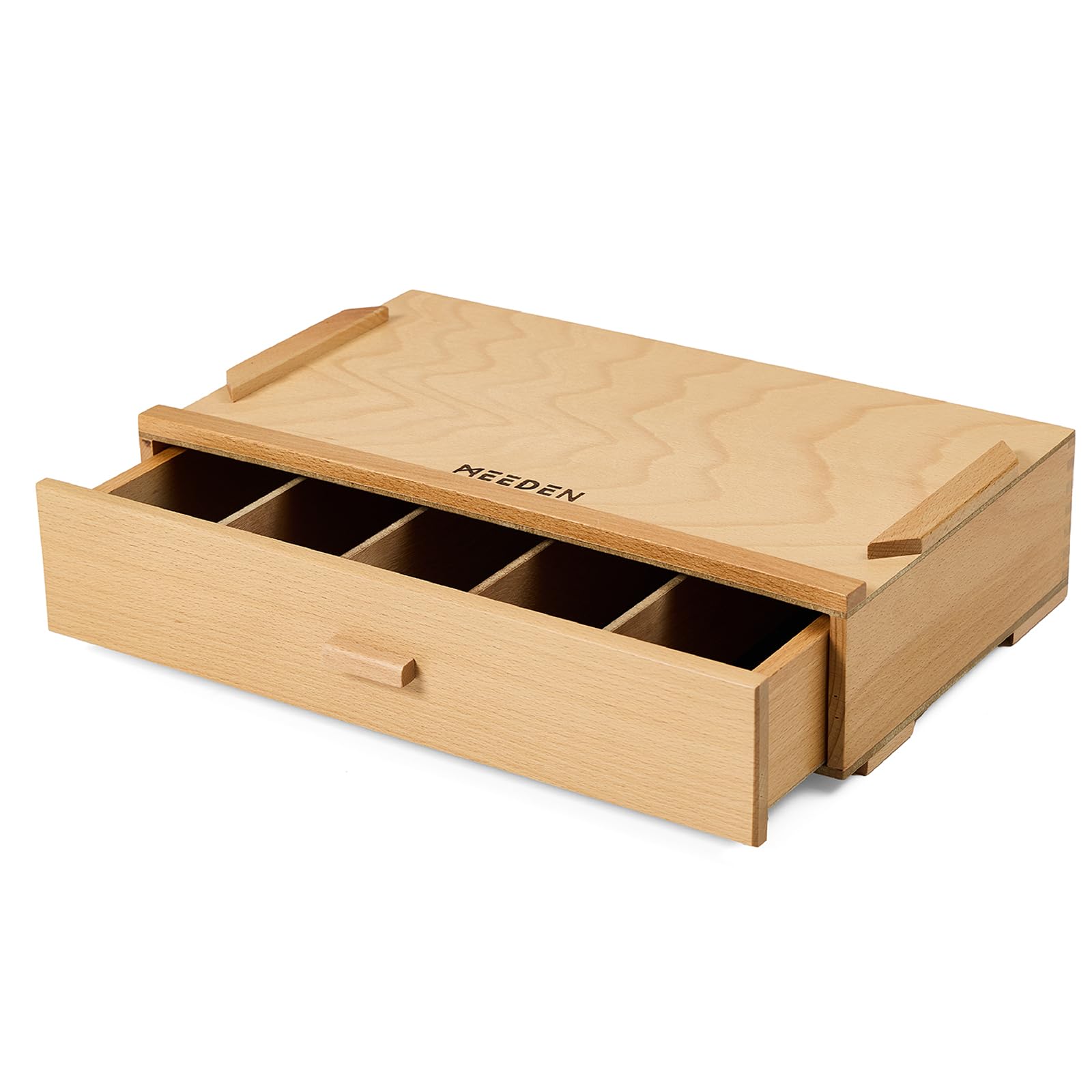 MEEDEN Boîte de rangement pour fournitures d'artiste : À 1 niveau, boîte à outils en bois massif de hêtre avec séparateurs amovibles – Rangement d'outils en tiroir pour fournitures de peinture