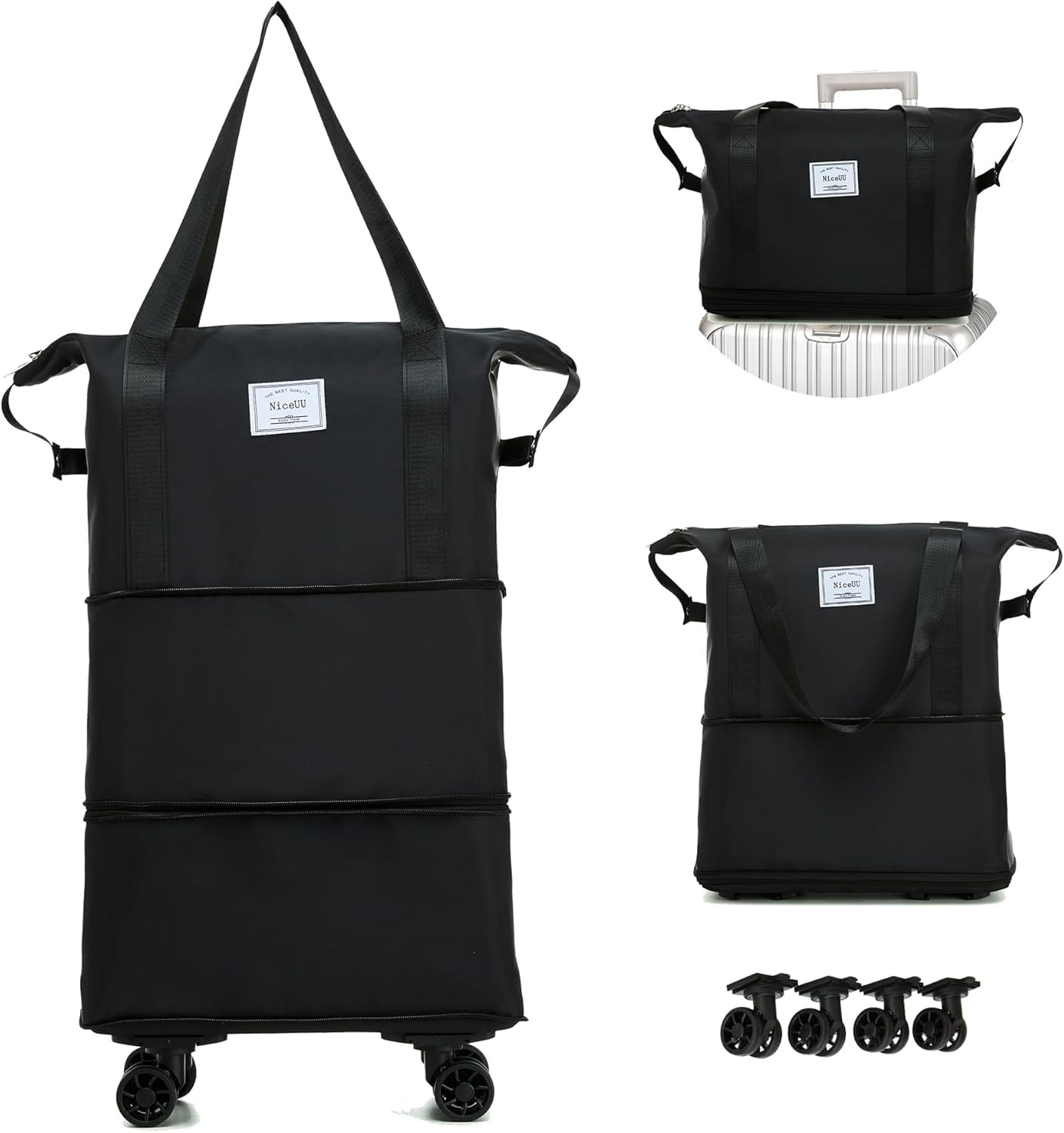 Womens Duffel Trolley Bags for Travel,Luggage Bags for Travel,Rolling Duffle Bag with Wheels,Travel Bags for Luggage Trolley,Expandable Foldable Duffle Bag with Wheels (Black)-image-47
