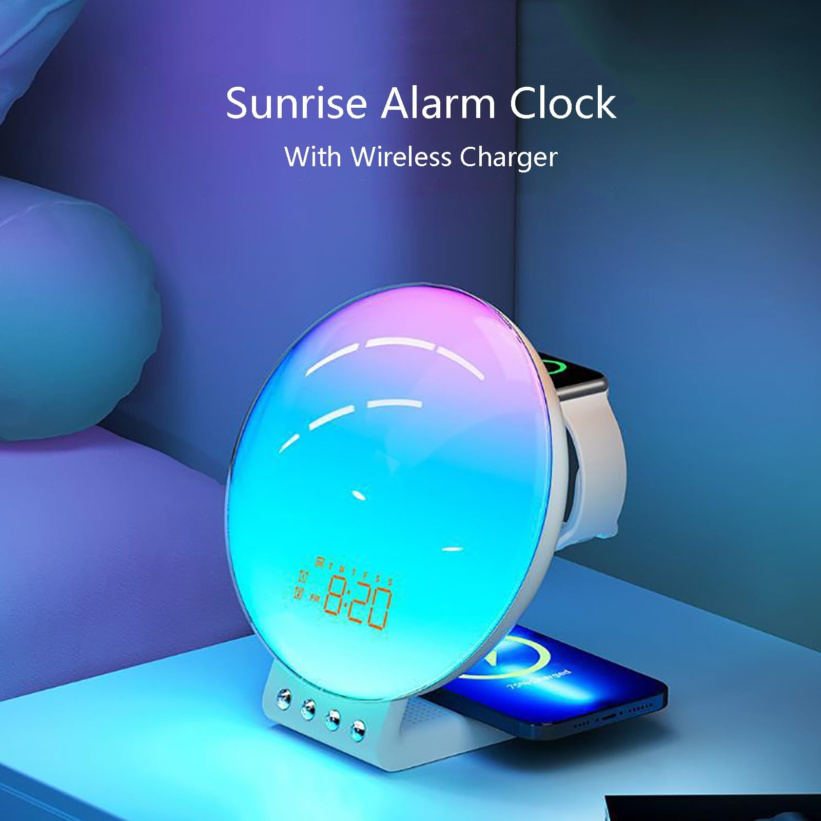 Sveglia Colorata con Luce Dell'alba, Macchina per Suoni del Sonno a Rumore Bianco con Aiuto al Sonno, Doppio Allarme, Snooze, Lampada da Lettura per Bambini, Dormitori Pesanti