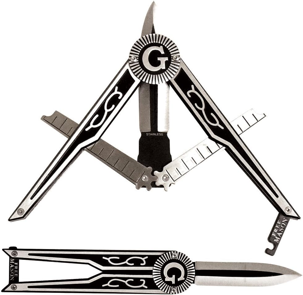 Folding Pocket Knife - Square & Compass Shape Unique Freemason