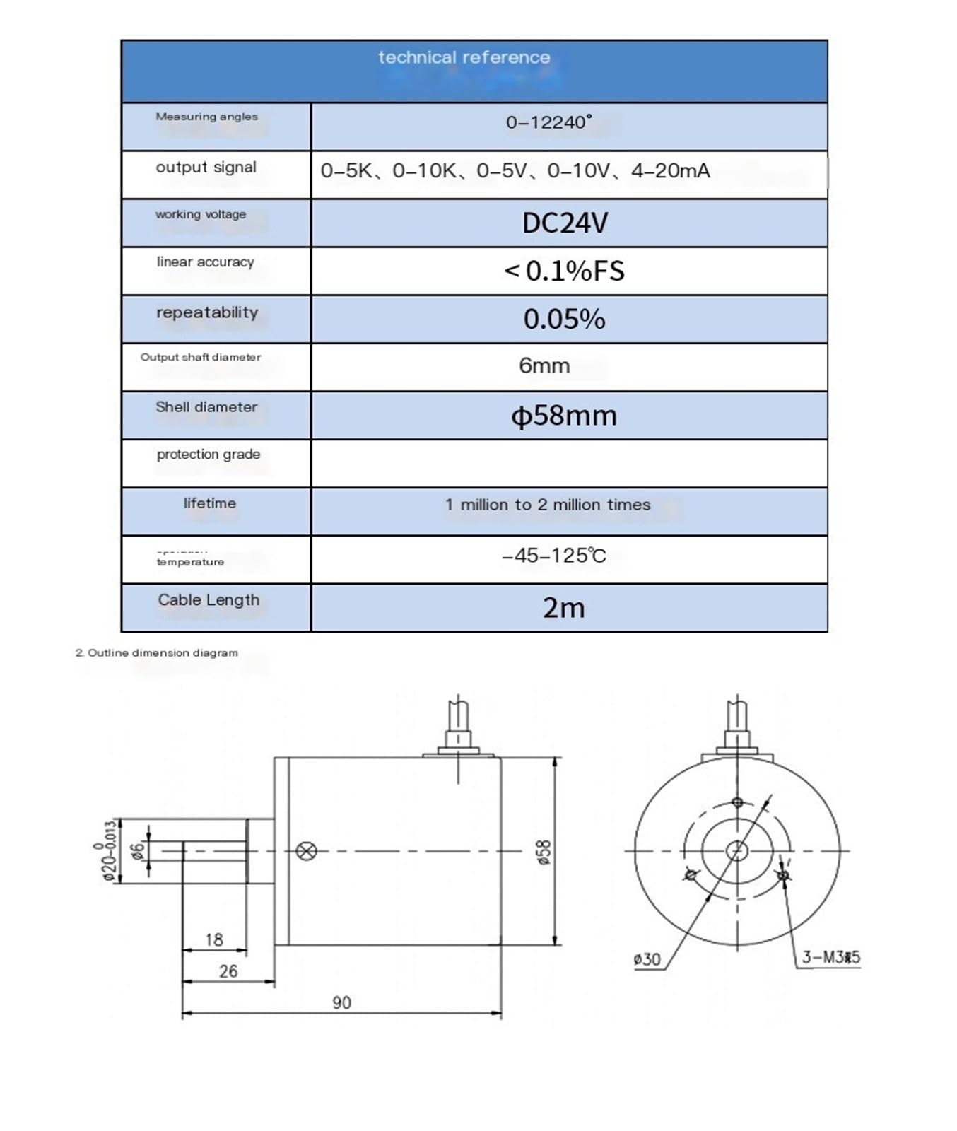 Winkelsensor Multiturn-Winkelgeber Analogausgang Winkelmessung(0-12240 Purple)