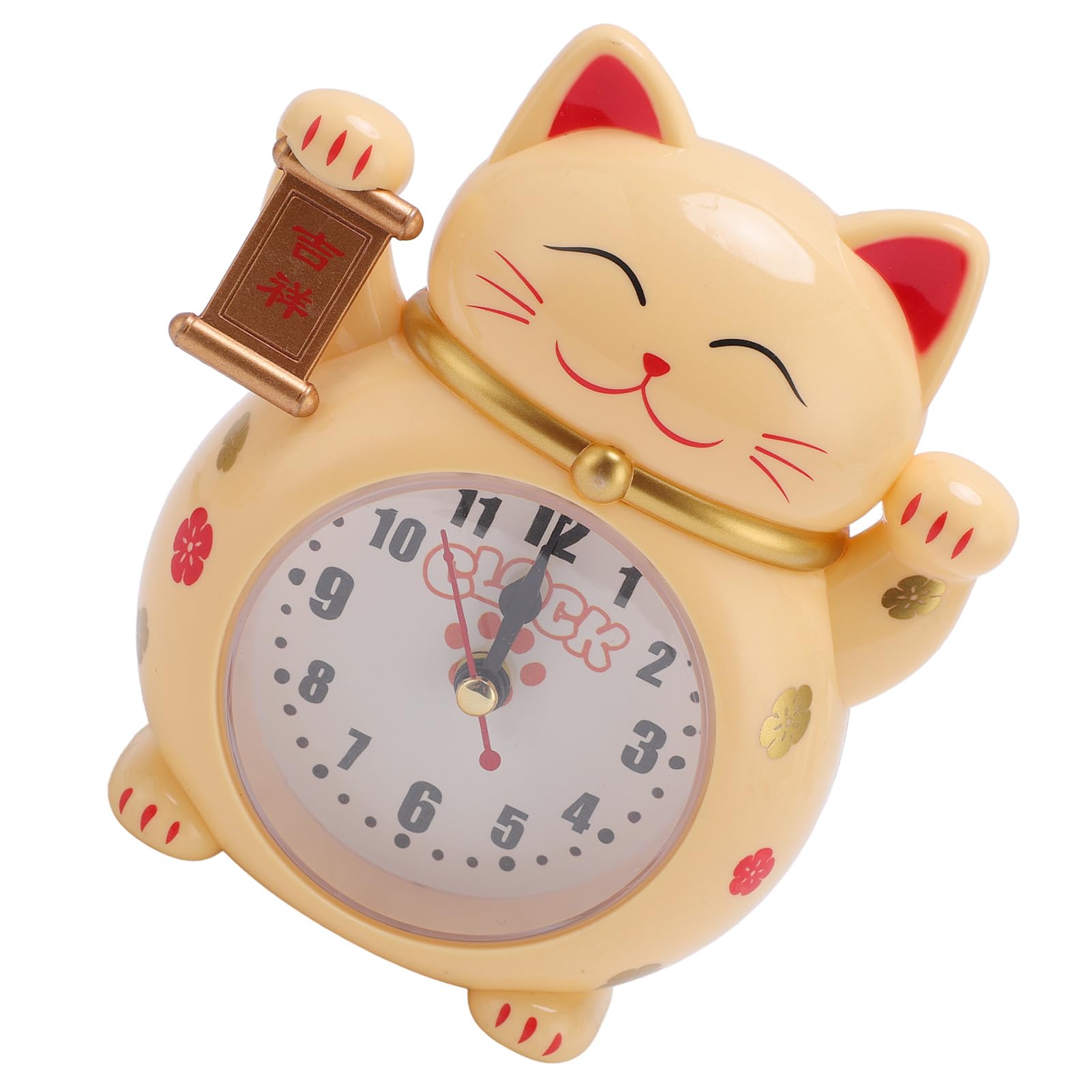 OVAQUIXI Lucky Cat Alarm Clock, Cartoon Theme Accurate Plastic Desk Clock for Home Bedroom and Office (YF2025D)
