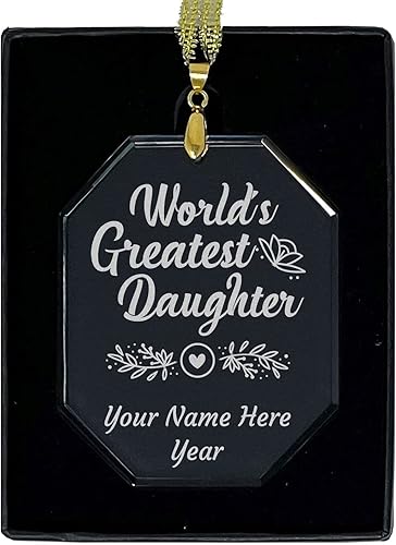 Miniatura 5 de LaserGram Adorno de Navidad de cristal personalizado, la hija más grande del mundo, idea de regalo grabada con láser personalizado (forma de corazón)