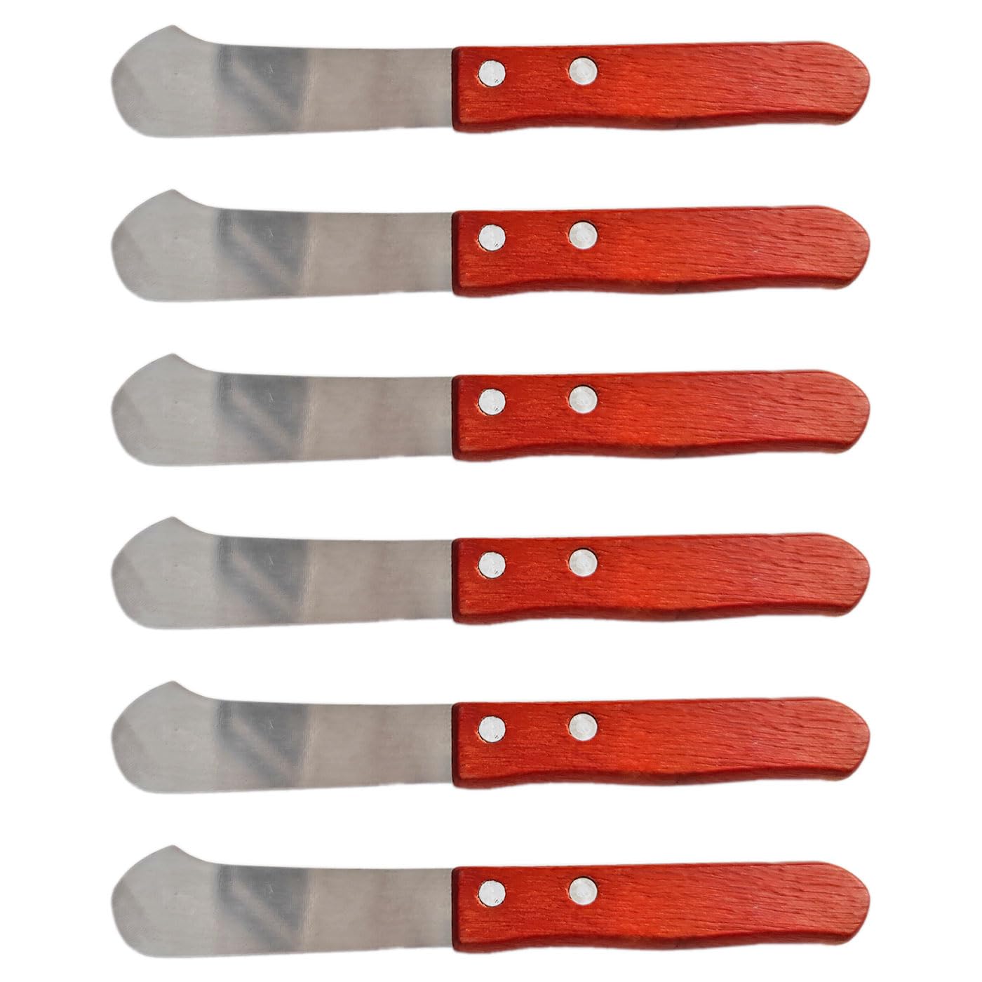 Tradineur - Pack de 6 espátulas de Untar, Hoja de Acero Inoxidable y Mango de Madera, esparcidor de Mantequilla, Cubiertos de Cocina, Apto para lavavajillas - 17 cm