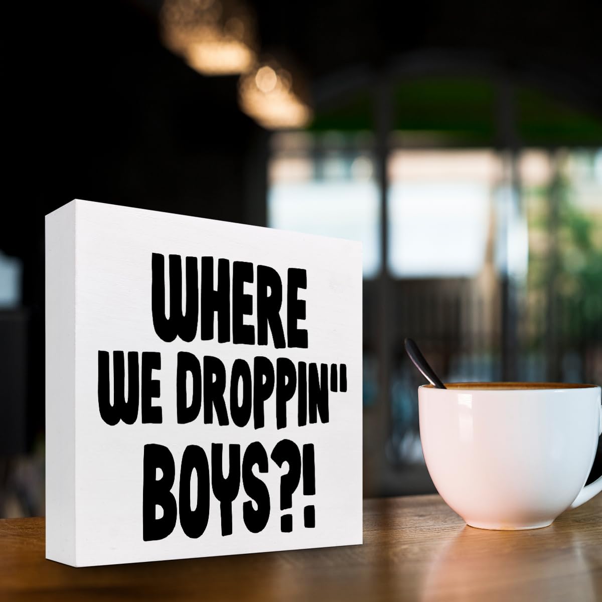 Cartel divertido para videojuegos, con texto en inglés Where We Dropping Boys (Where We Dropping Boys) con cita de videojuegos, caja de madera, placa de bloques, decoración de escritorio para el 3