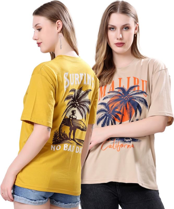 Image of London Hills Women's Cotton Blend Oversized Fit Oversized Tshirt | Oversized Tshirt - Pack of 2