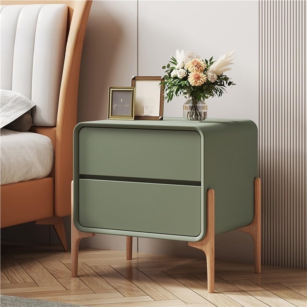 Wooden Nightstand, Bedside Table with 2 Storage Drawers, Side Table with Wood High Legs, Small Dresser, Modern End Table for Living Room, Small Space, Hotel(Green,15.7 * 15.7 * 19.7in)
