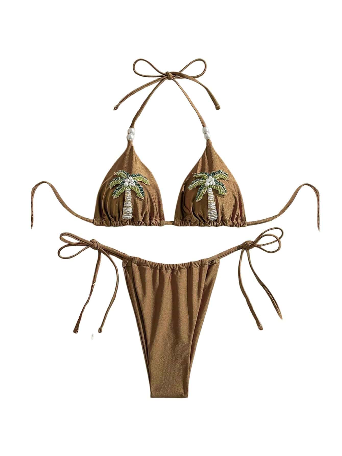 SOLY HUX Women's Tropical Cheeky Swimsuits Vintage Halter String Triangle Bikini Set Bathing Suits Beachwear