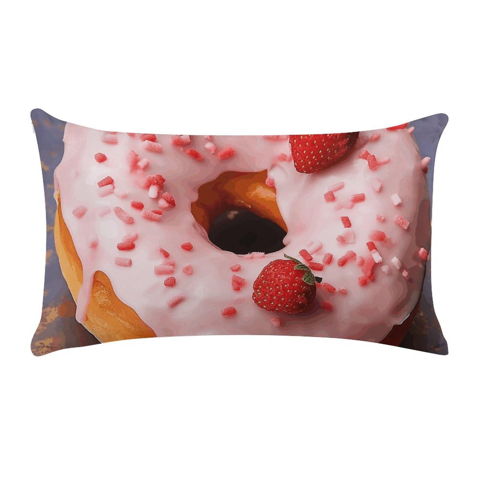 Strawberry Donut Pillow Cases for Sofa, Super Soft Plush Pillow Cover with Zipper, Luxury Cozy Pillow Shams for All Seasons, Lightweight Pillowcases for Bedroom, 12" X 20"