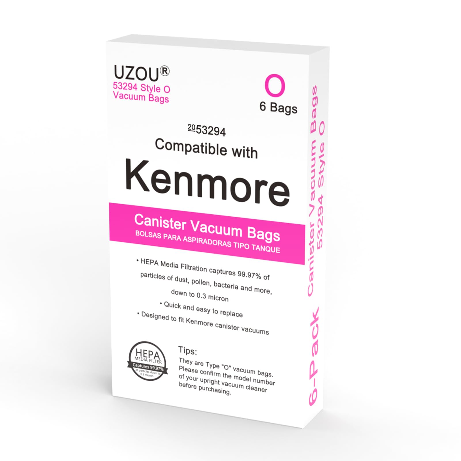 6 Pack Replacement for Kenmore 53294 Style O HEPA Cloth Vacuum Bags for Kenmore Upright Vacuum Cleaners