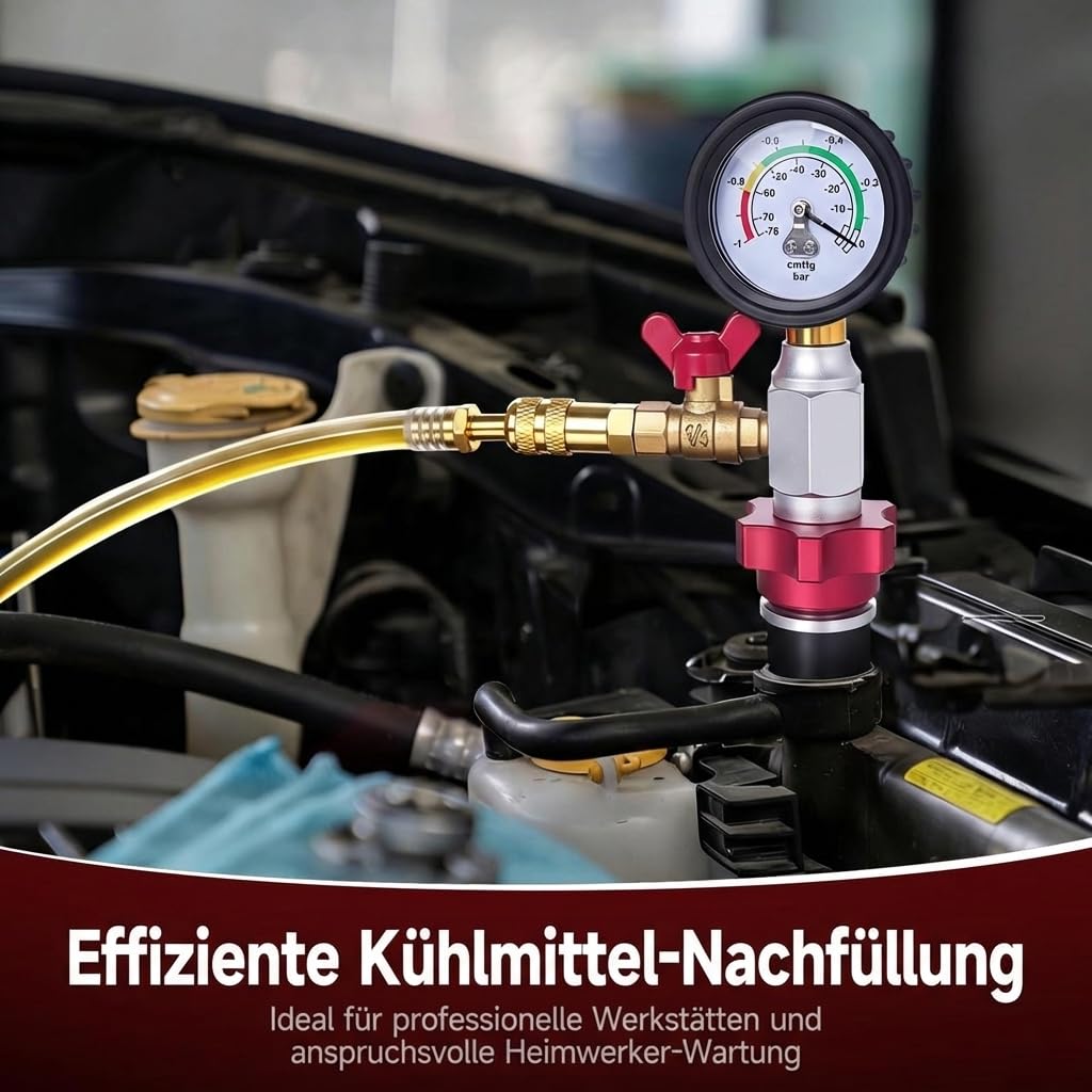 BILITOOLS 10-TLG. Kühlmittel Vakuum Befüll- und Entlüftungsgerät Set, Universelles Kühlsystem Befüllgerät mit Adaptern, Schnelle Entlüftung für die meisten Fahrzeuge