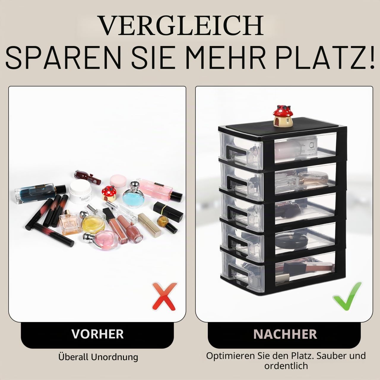 Transparenter Schubladen 5-Stufiger Aufbewahrungsschrank Schwarz-Transparent FüR Schmuck Kosmetik Und BüRobedarf Schubladenbox Schubladen Organizer Mit