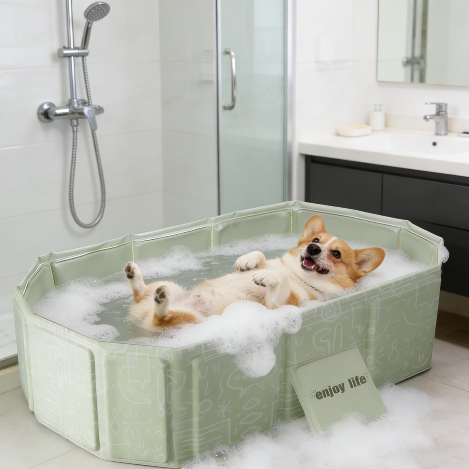Faltbare Hunde-Badewanne, Pool, zusammenklappbar, 74 x 45 cm, für Hunde und Katzen, PVC, rutschfest, für Welpen, Duschbecken