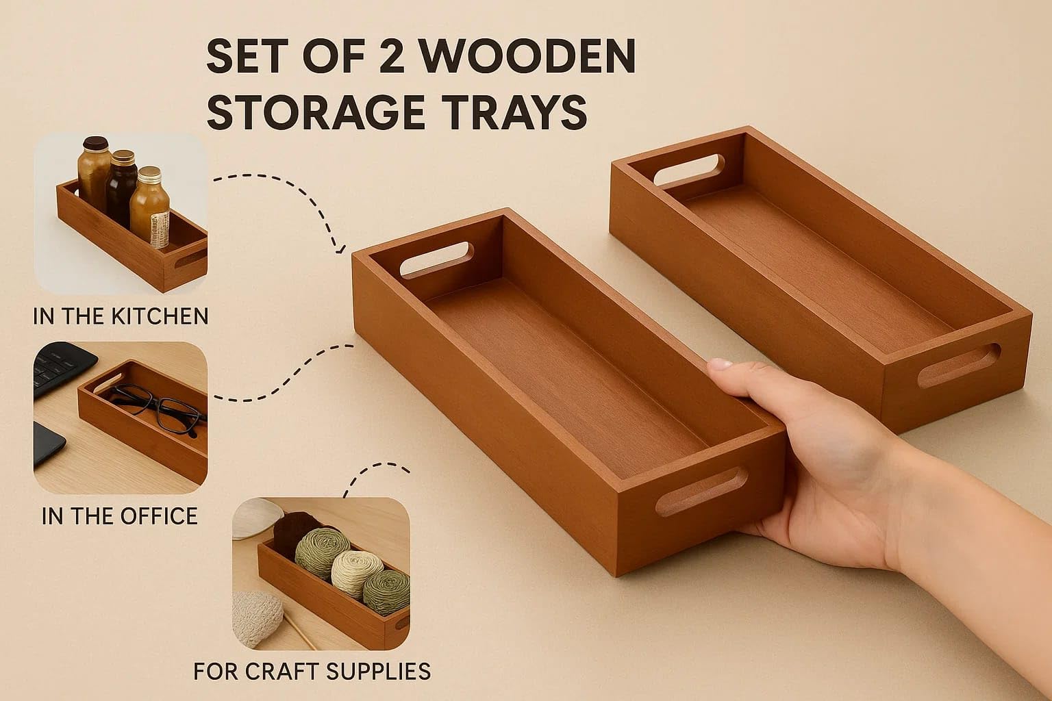 WOOD ART STORE Wooden Serving Tray – Rustic Breakfast Tray for Serving, Storage & Home Decor – Decorative Ottoman Tray for Home,Office, Coffee Table, or Bed (Set of 2) 1