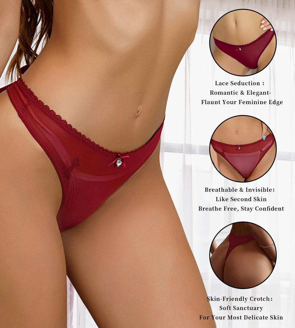 Women's Sexy Sheer Panties Thongs Mesh G-Strings Low Rise Brief Underwear, 3-Pack - Image 4