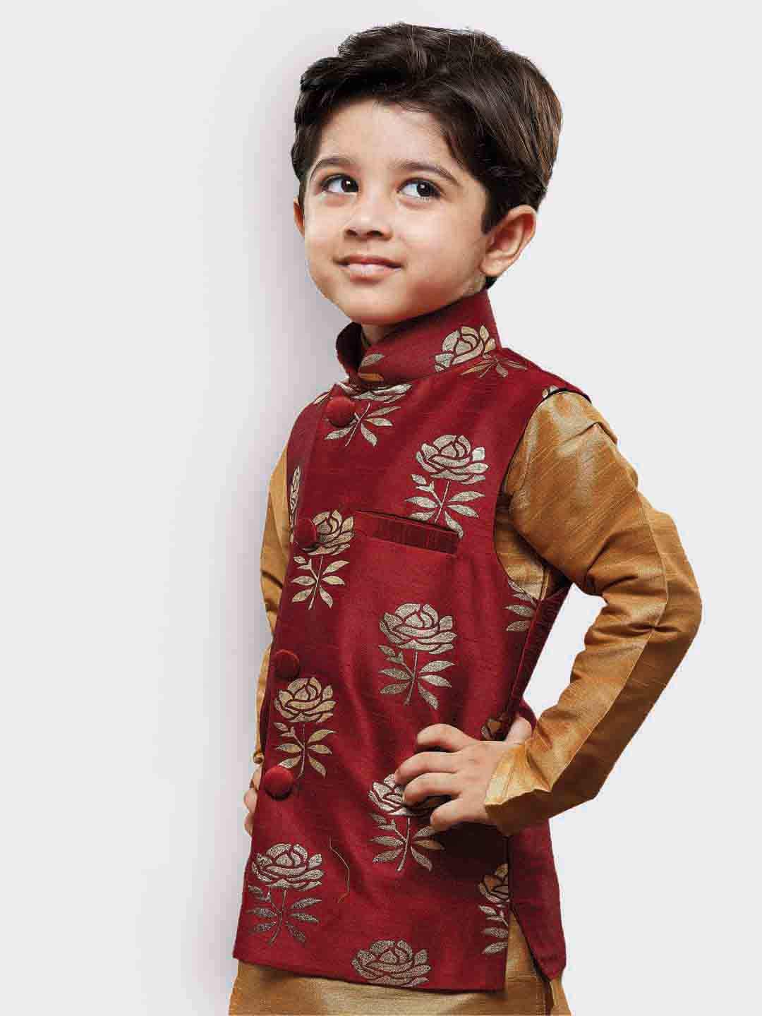 Jbn Creation Boy's Printed Nehru Jacket (Vasbjma006_20_Maroon And Gold_2 Years-3 Years)