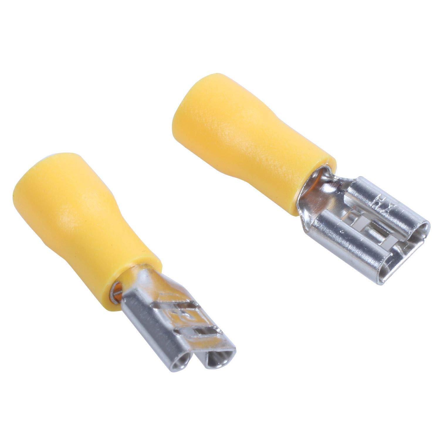 Lizusidtsy 100Pcs 24A Insulated 12-10AWG Female Spade Terminal Crimp Wire Connectors Yellow