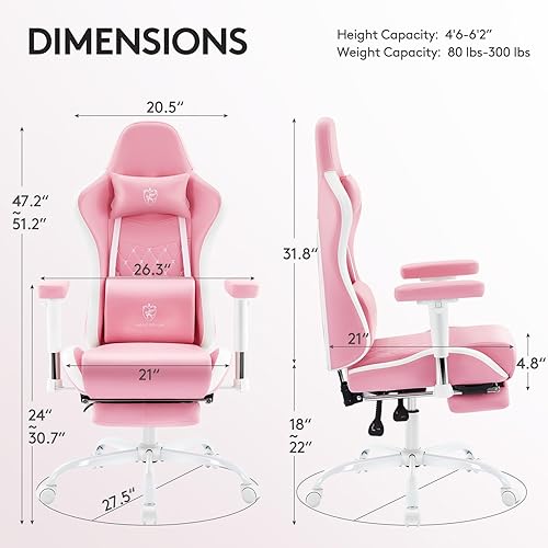 Miniatura 3 de Silla para videojuegos, silla de oficina para computadora con reposapiés, soporte lumbar de masaje y almohadilla de gel, silla ergonómica reclinable