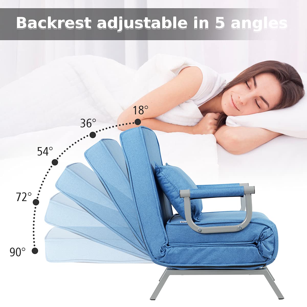 CASART Folding Sofa Bed, 3 in 1 Convertible Recliner Chair with Pillow