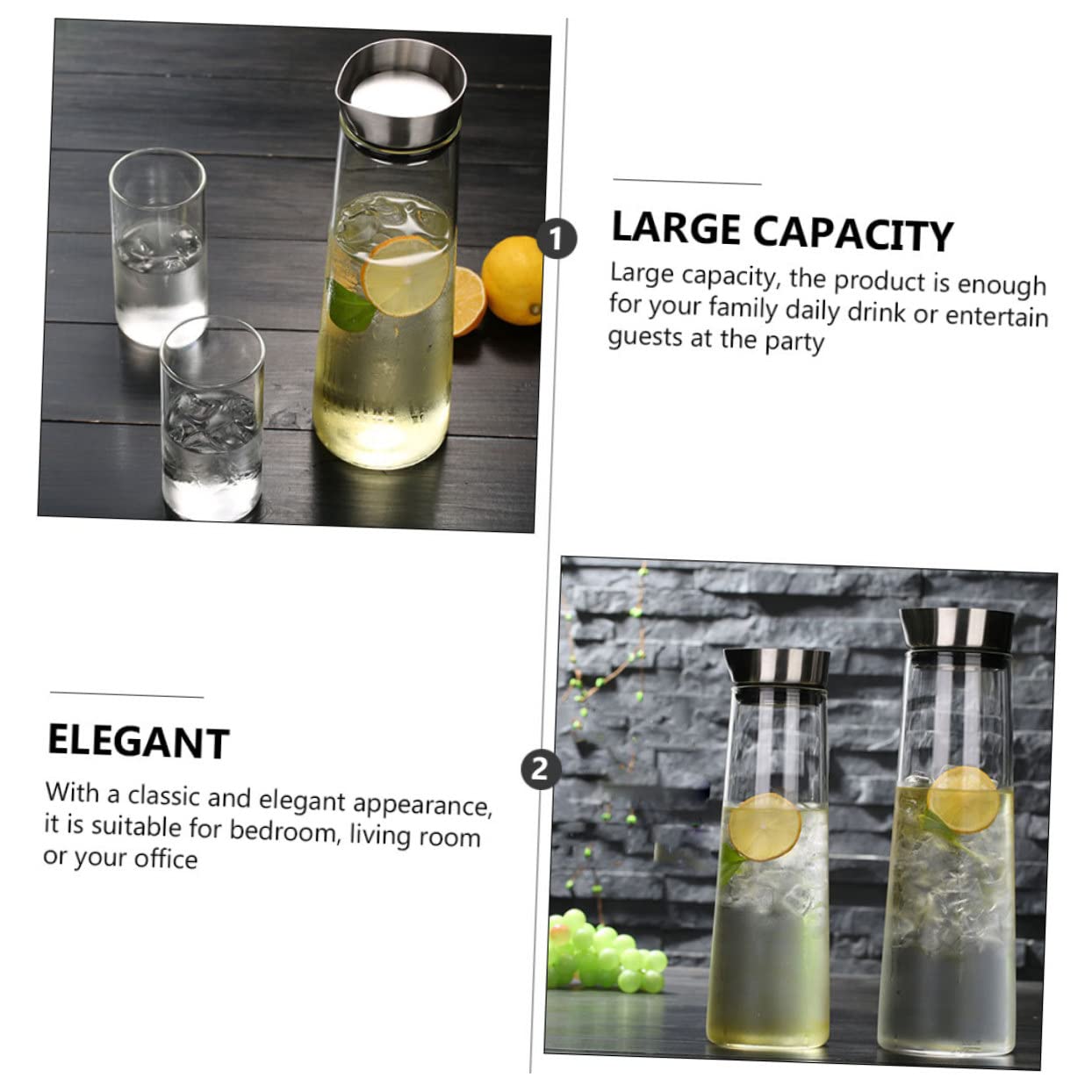 Jarra De Agua Fría De Vidrio Borosilicato 1l, Botella Antifugas Tapa De Acero Inoxidable, Recipiente Resistente Para Jugos y Bebidas, Uso Doméstico y Refrigeración