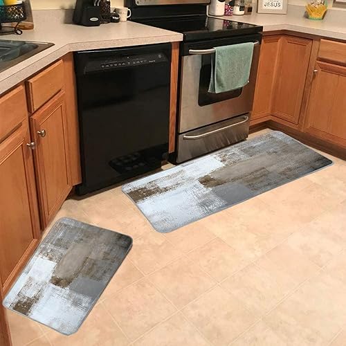 Vista 117 de TOMWISH - Tapetes de cocina para piso, color turquesa, gris, abstracto, pintura artística, 17 x 48 + 17 x 24 pulgadas, juego de alfombras de cocina