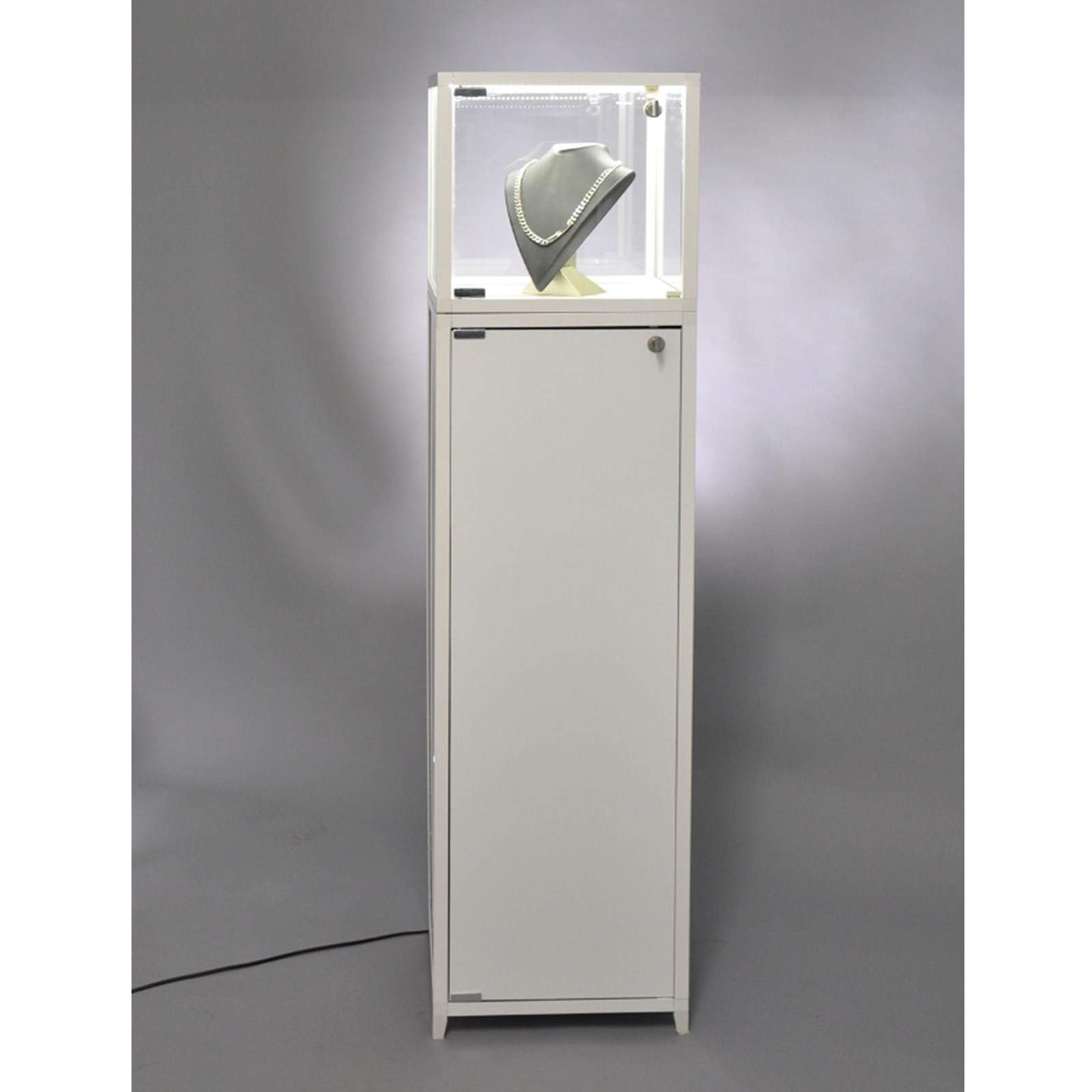 MHN Sockel für Glasvitrinen 42 x 42 x 100 cm - Vitrinen-Podest abschließbare Tür - Alu-Kunststoff weiß pulverbeschichtet - weiße Präsentationssäule für Ausstellungen, Museen & Messen