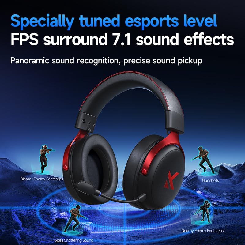 MCHOSE V9 Cuffie da gioco, suono surround 7.1, nero e rosso, lega di alluminio, peso 265 g, effetti sonori EQ, cuffie professionali da gioco FPS con software, scheda audio C-Media (3 pezzi)