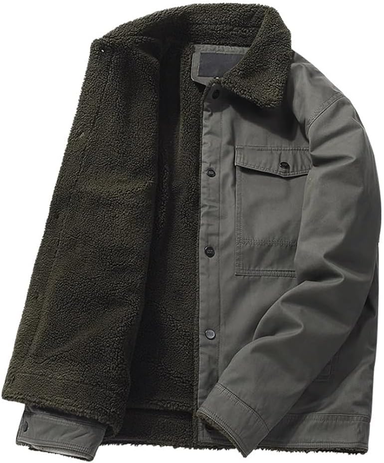 Winter Men's Cotton Jacket with Lapel Collar Thickened Cashmere Warmth