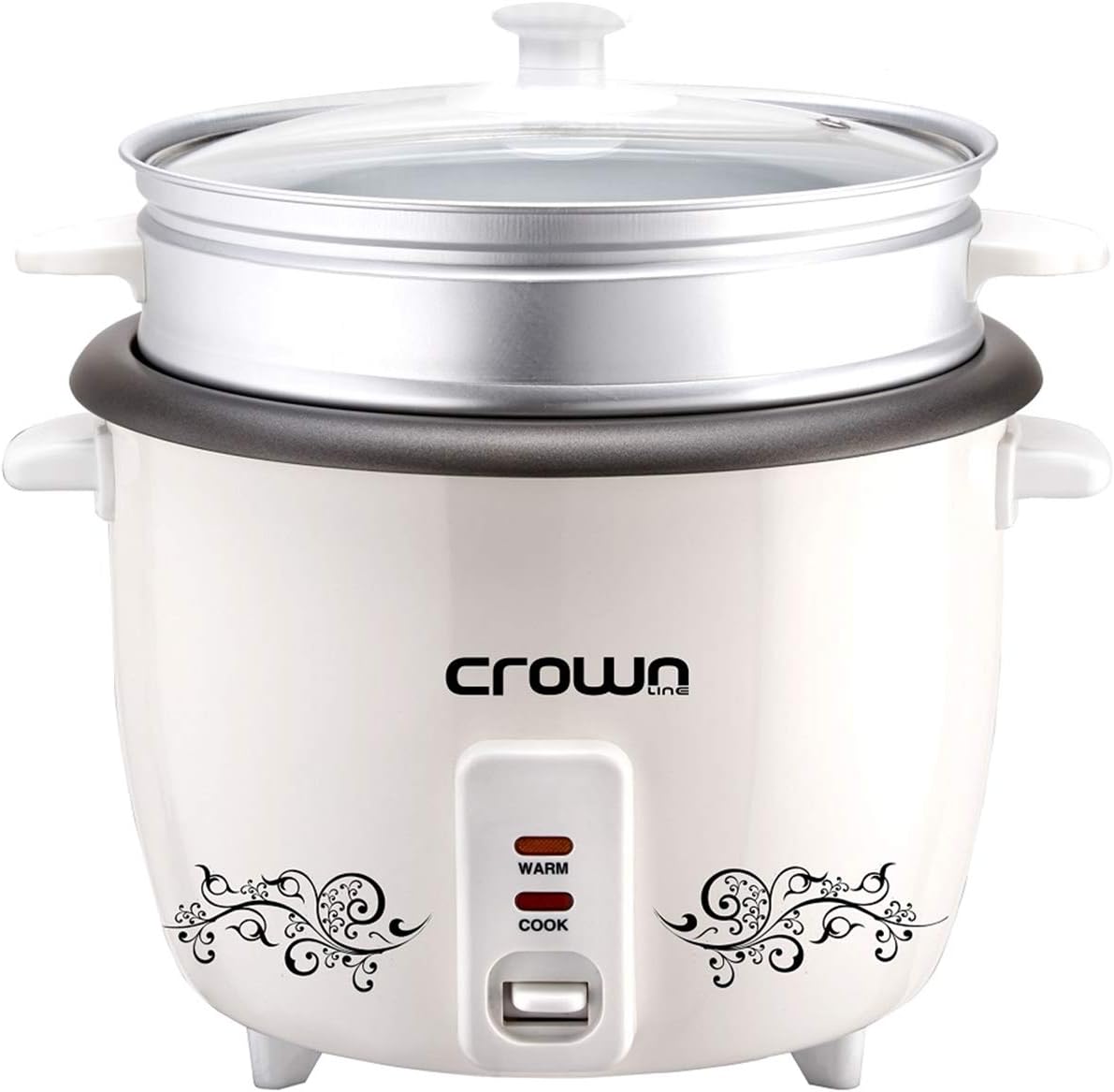 Crownline Rice Cooker With Steamer, White Small Rc-169