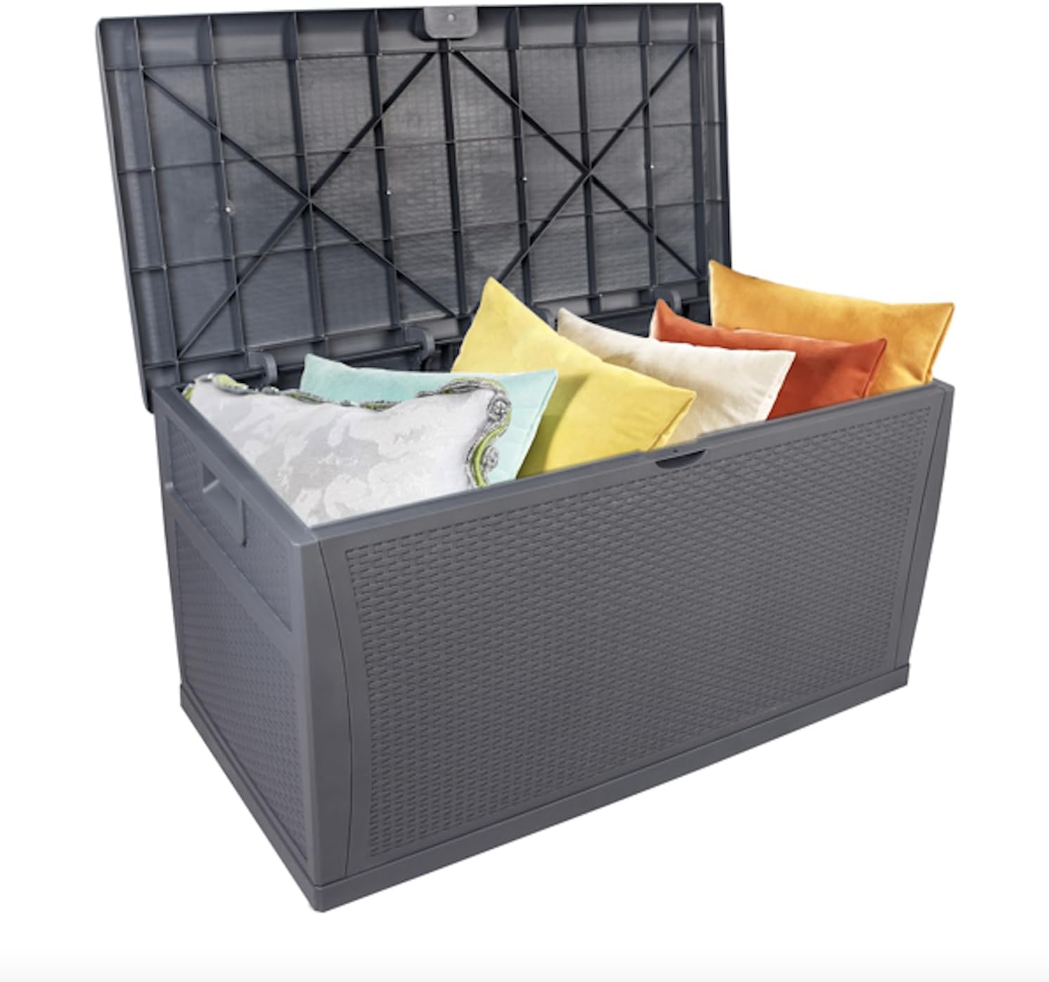 120 Gallon Large Resin Deck Box, Outdoor Organization Storage Container, Garden Storage Chest Lockable Seat for Patio Furniture, Tools (Gray)