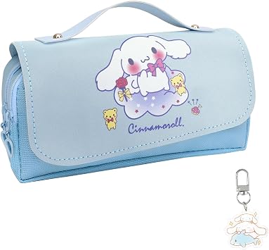 Cinnam-Roll Pencil Case, Pencil Case for Girls, Large Capacity Pencil Pen Bag with Compartments mit Keyring for Students,Pencil Cases for Secondary School,Handheld Pen Bag for School & Office Supplies