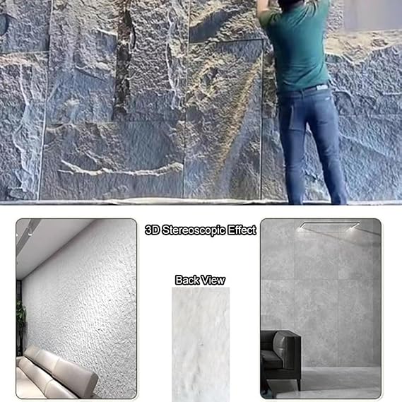 3D Faux Stone Wall Panels, PU Cement Texture Brick Wainscoting, Water Proof Lightweight Interior Decor Wall Covering For TV Wall Office Storefront(White,0.6x1.2m/23.6x47.2in/1pcs)