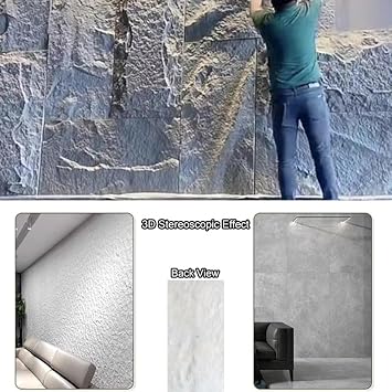 3D Faux Stone Wall Panels, PU Cement Texture Brick Wainscoting, Water Proof Lightweight Interior Decor Wall Covering For TV Wall Office Storefront(White,0.6x1.2m/23.6x47.2in/1pcs)