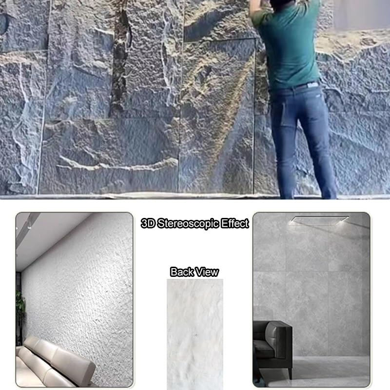 Paneles Pared 3D Imitación Piedra, PU Textura Cemento Revestimiento Ladrillo, Impermeable Ligero Decoración Interiores Revestimiento Paredes(Amarillo,0.6x1.2m/23.6x47.2in/1pcs)