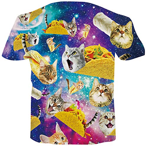 RAISEVERN Unisex Short Sleeve Taco Cat 3D Printed Cool Crew Neck Galaxy T-Shirt Pizza Pie Funny Tees Top for Men Women